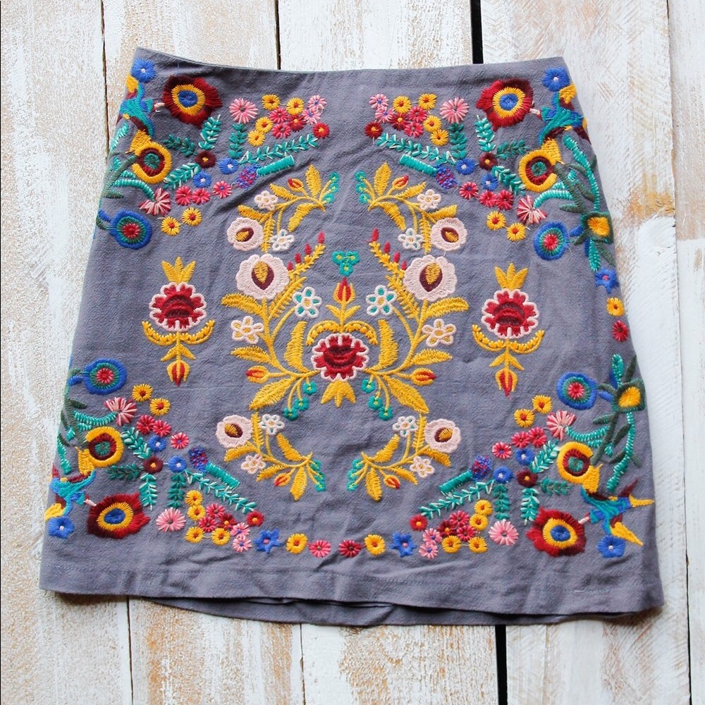 Grey Embroidered Skirt